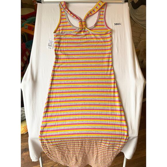 Derek Heart Women Dress size M Sleeveless High-low Stretchy Stripes Orange Gray - Picture 6 of 6